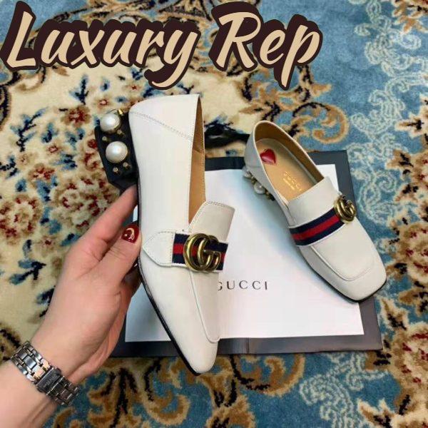 Replica Gucci Women Leather Mid-Heel Loafer 1.5″ Heel-White 6