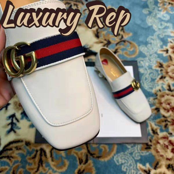 Replica Gucci Women Leather Mid-Heel Loafer 1.5″ Heel-White 9