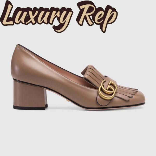 Replica Gucci Women Leather Mid-Heel Pump with Fringe 5.1cm Heel-Brown