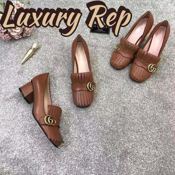 Replica Gucci Women Leather Mid-Heel Pump with Fringe 5.1cm Heel-Brown 4