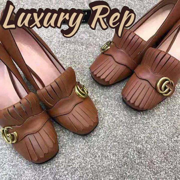 Replica Gucci Women Leather Mid-Heel Pump with Fringe 5.1cm Heel-Brown 5