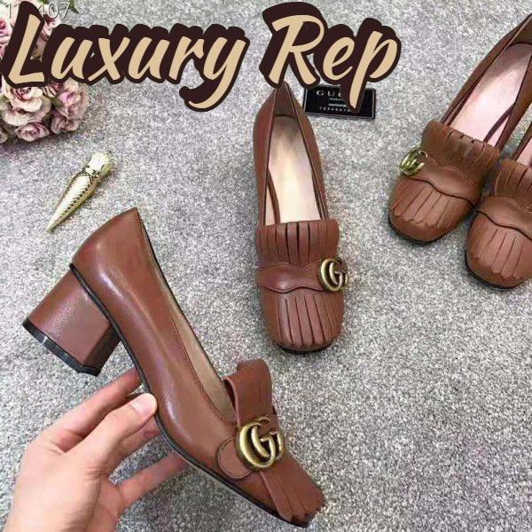 Replica Gucci Women Leather Mid-Heel Pump with Fringe 5.1cm Heel-Brown 6
