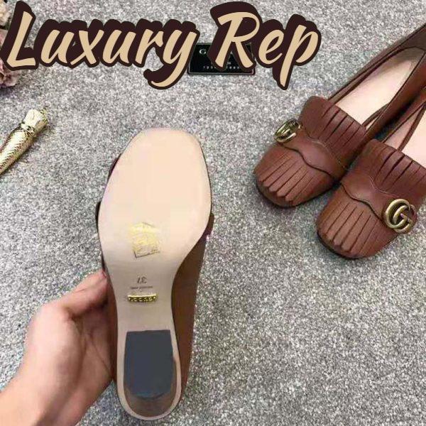 Replica Gucci Women Leather Mid-Heel Pump with Fringe 5.1cm Heel-Brown 7