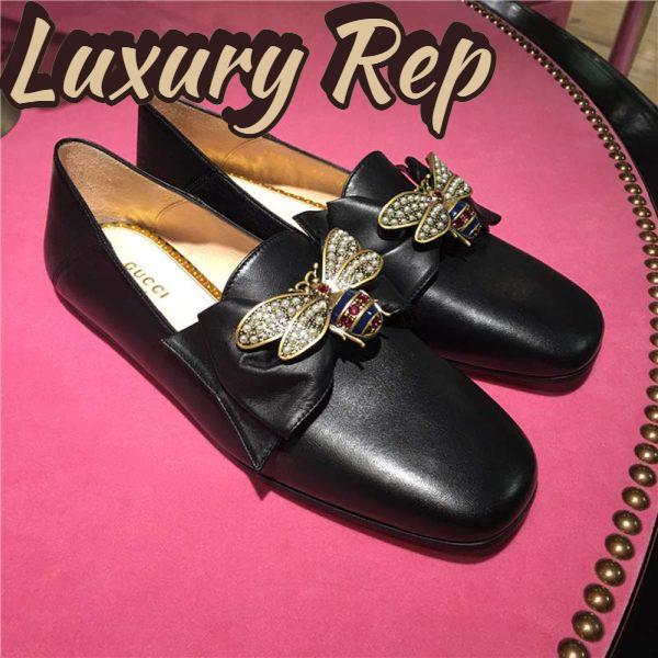 Replica Gucci Women Shoes Leather Ballet Flat with Bow 10mm Heel-Black 3