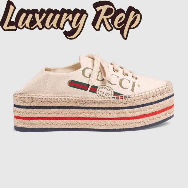 Replica Gucci Women Shoes Logo Platform Espadrille 50mm Heel-White