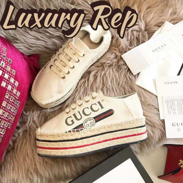 Replica Gucci Women Shoes Logo Platform Espadrille 50mm Heel-White 3