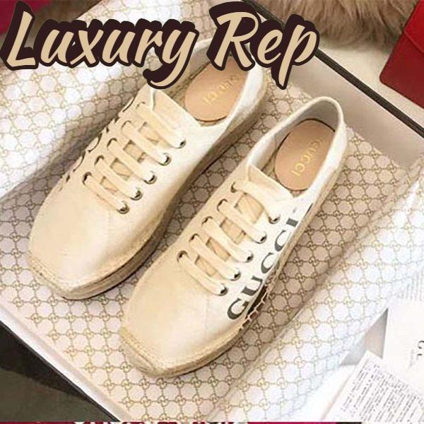 Replica Gucci Women Shoes Logo Platform Espadrille 50mm Heel-White 4