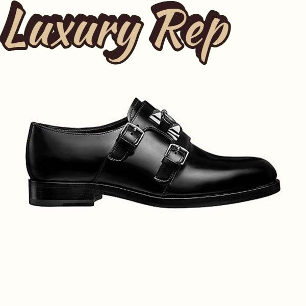 Replica Hermes Women Stanford Derby Shoe Tuscan Calfskin Double Buckle-Black