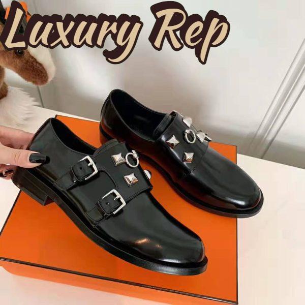 Replica Hermes Women Stanford Derby Shoe Tuscan Calfskin Double Buckle-Black 5