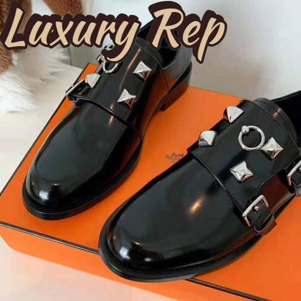 Replica Hermes Women Stanford Derby Shoe Tuscan Calfskin Double Buckle-Black 10