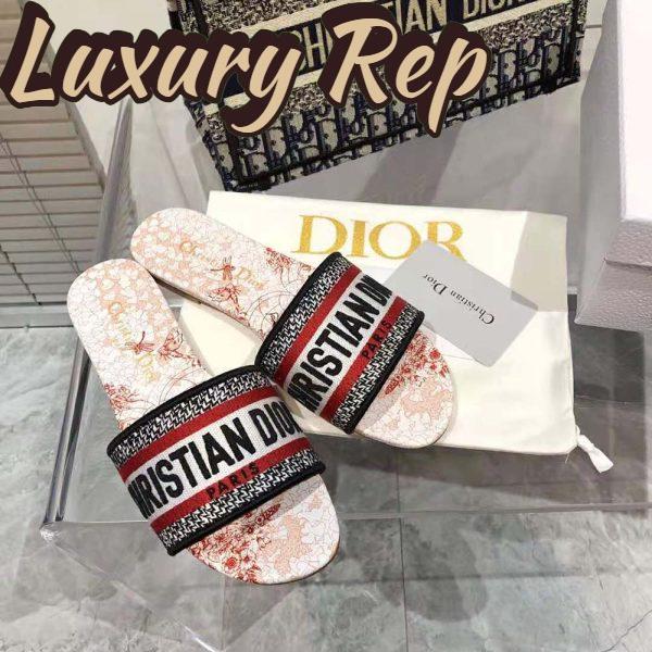 Replica Dior Women Dway Dioramour Slide White and Red D-Royaume D Amour Embroidered Cotton 5