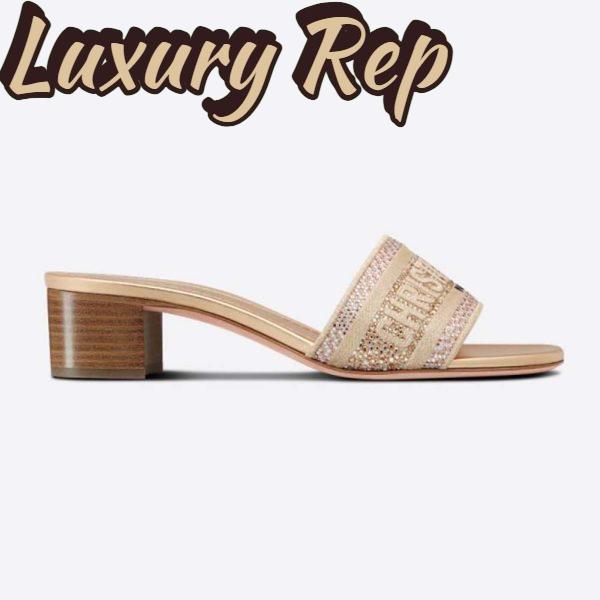 Replica Dior Women Dway Heeled Slide Gold-Tone Cotton Embroidered