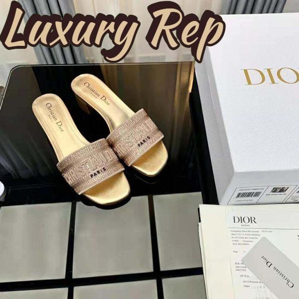 Replica Dior Women Dway Heeled Slide Gold-Tone Cotton Embroidered 4