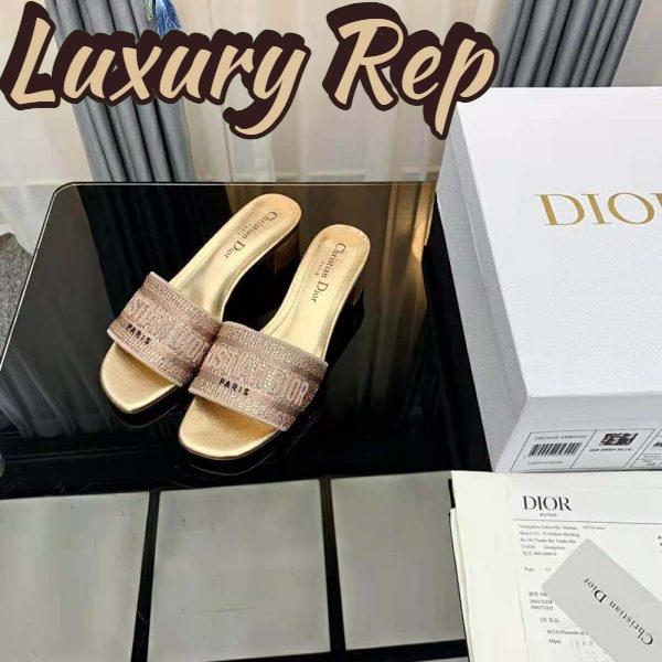 Replica Dior Women Dway Heeled Slide Gold-Tone Cotton Embroidered 5