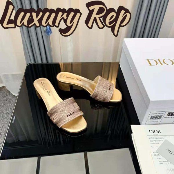 Replica Dior Women Dway Heeled Slide Gold-Tone Cotton Embroidered 8