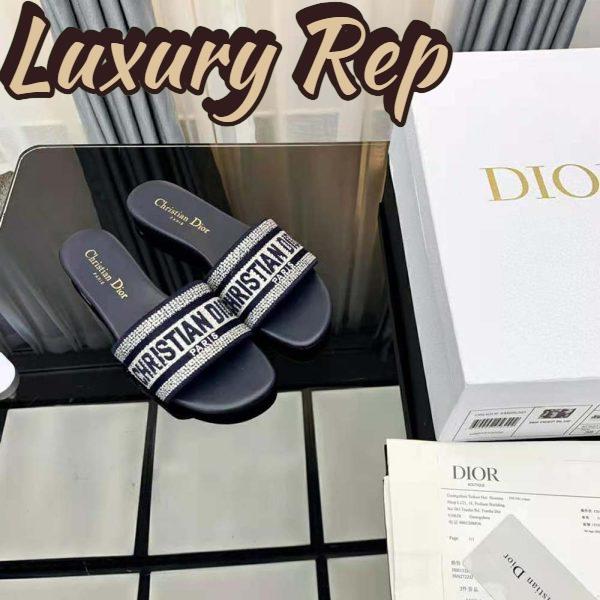 Replica Dior Women Dway Slide Black Cotton Embroidery with Metallic Thread and Silver-Tone Strass 5