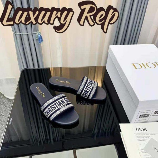 Replica Dior Women Dway Slide Black Cotton Embroidery with Metallic Thread and Silver-Tone Strass 6