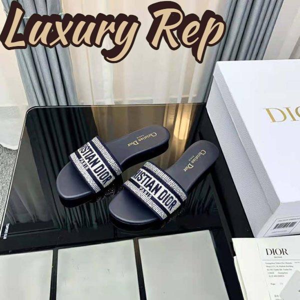 Replica Dior Women Dway Slide Black Cotton Embroidery with Metallic Thread and Silver-Tone Strass 7