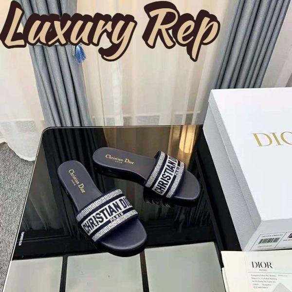 Replica Dior Women Dway Slide Black Cotton Embroidery with Metallic Thread and Silver-Tone Strass 8
