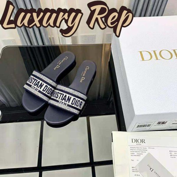 Replica Dior Women Dway Slide Black Cotton Embroidery with Metallic Thread and Silver-Tone Strass 9