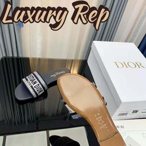 Replica Dior Women Dway Slide Black Cotton Embroidery with Metallic Thread and Silver-Tone Strass 12