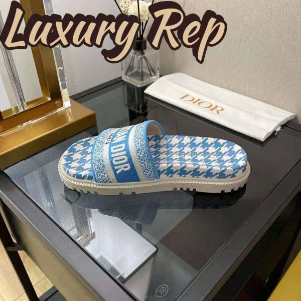 Replica Dior Women Dway Slide Cornflower Blue Embroidered Cotton with Micro Houndstooth Motif 5