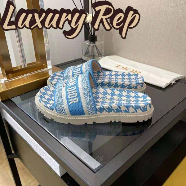 Replica Dior Women Dway Slide Cornflower Blue Embroidered Cotton with Micro Houndstooth Motif 6