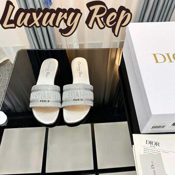 Replica Dior Women Dway Slide Cotton Metallic Thread Embroidery and Silver-Tone Strass 3