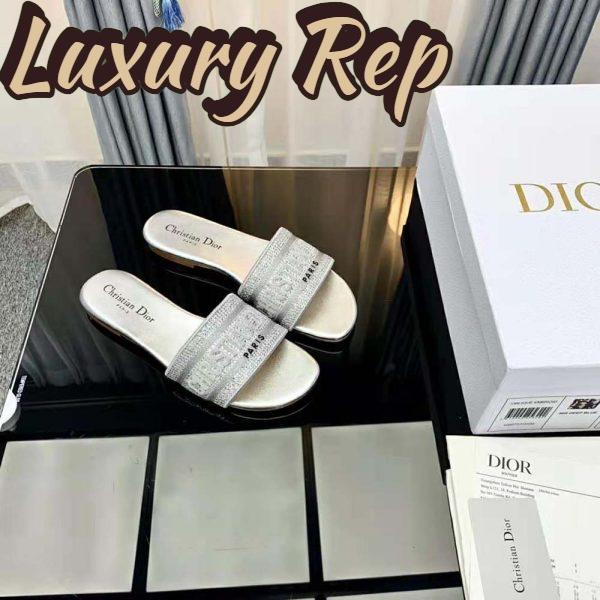 Replica Dior Women Dway Slide Cotton Metallic Thread Embroidery and Silver-Tone Strass 4