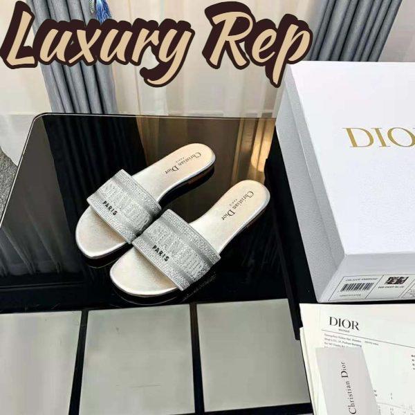 Replica Dior Women Dway Slide Cotton Metallic Thread Embroidery and Silver-Tone Strass 5