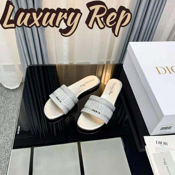 Replica Dior Women Dway Slide Cotton Metallic Thread Embroidery and Silver-Tone Strass 8