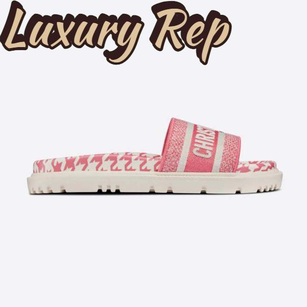 Replica Dior Women Dway Slide Peony Pink Embroidered Cotton with Micro Houndstooth Motif