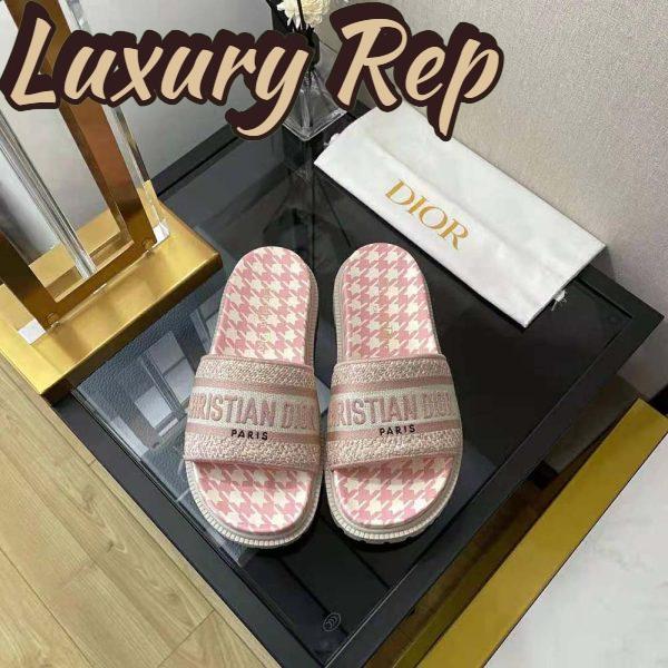 Replica Dior Women Dway Slide Peony Pink Embroidered Cotton with Micro Houndstooth Motif 3