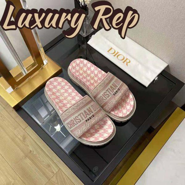 Replica Dior Women Dway Slide Peony Pink Embroidered Cotton with Micro Houndstooth Motif 4