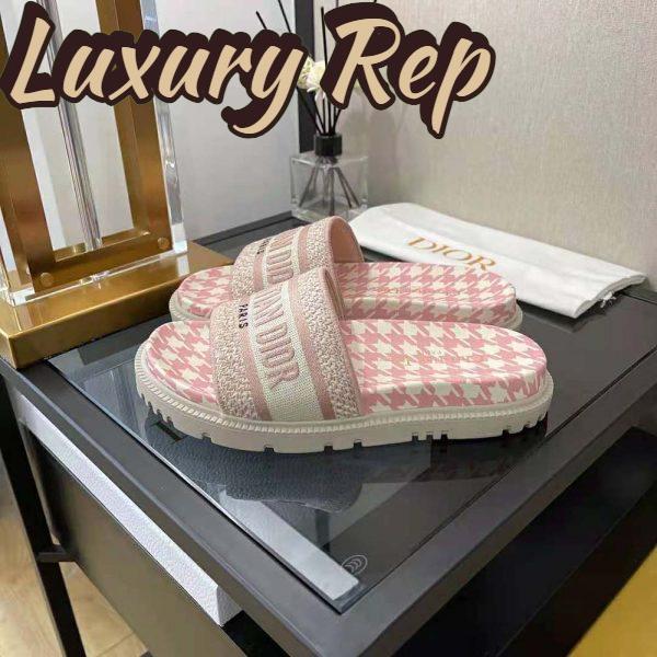 Replica Dior Women Dway Slide Peony Pink Embroidered Cotton with Micro Houndstooth Motif 5