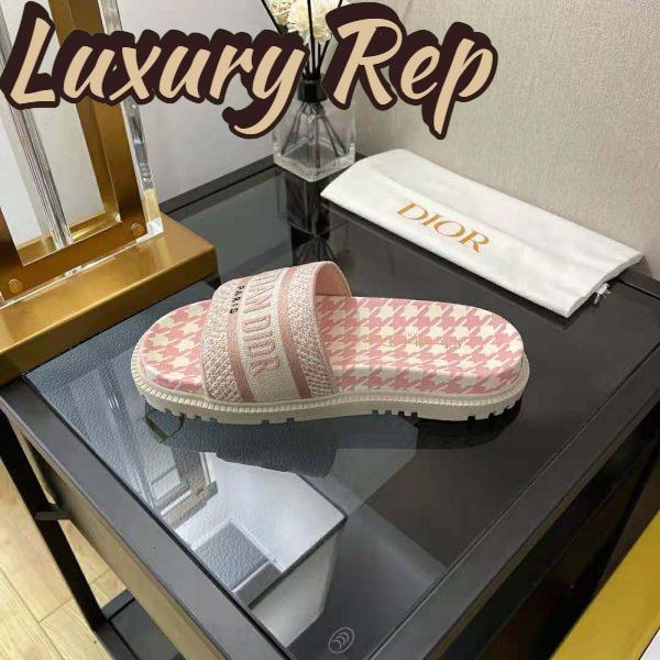 Replica Dior Women Dway Slide Peony Pink Embroidered Cotton with Micro Houndstooth Motif 6