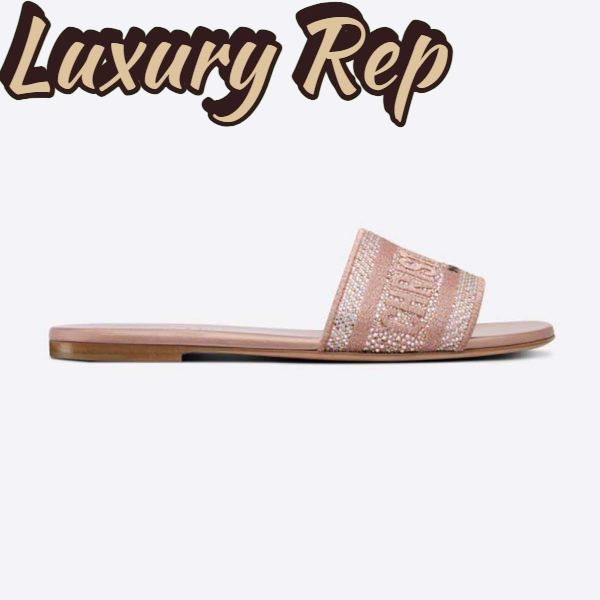 Replica Dior Women Dway Slide Rose Des Vents Cotton Embroidered with Metallic Thread and Strass