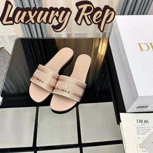 Replica Dior Women Dway Slide Rose Des Vents Cotton Embroidered with Metallic Thread and Strass 4
