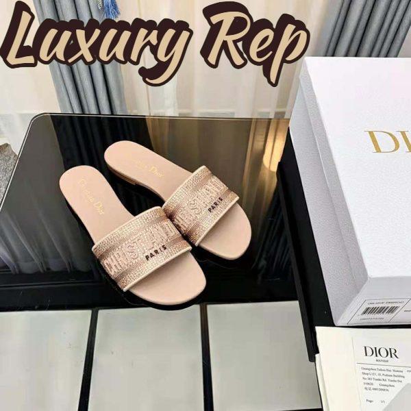 Replica Dior Women Dway Slide Rose Des Vents Cotton Embroidered with Metallic Thread and Strass 5