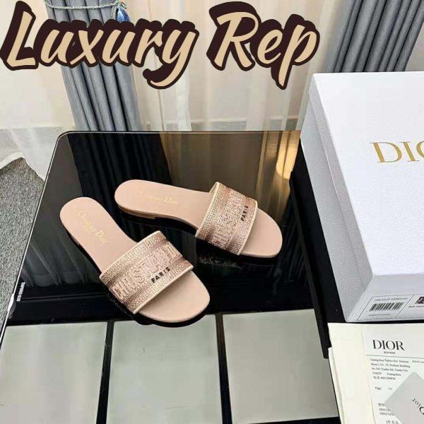 Replica Dior Women Dway Slide Rose Des Vents Cotton Embroidered with Metallic Thread and Strass 6