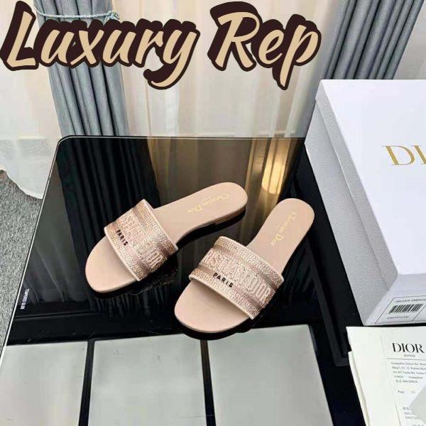 Replica Dior Women Dway Slide Rose Des Vents Cotton Embroidered with Metallic Thread and Strass 7