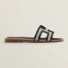 Replica Hermes Women Oran Sandal in Calfskin and H Canvas with Iconic H Cut-Out-Brown 13