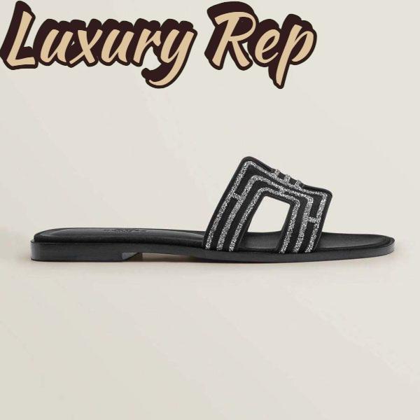 Replica Hermes Women Oran Sandal in Suede Goatskin-Black