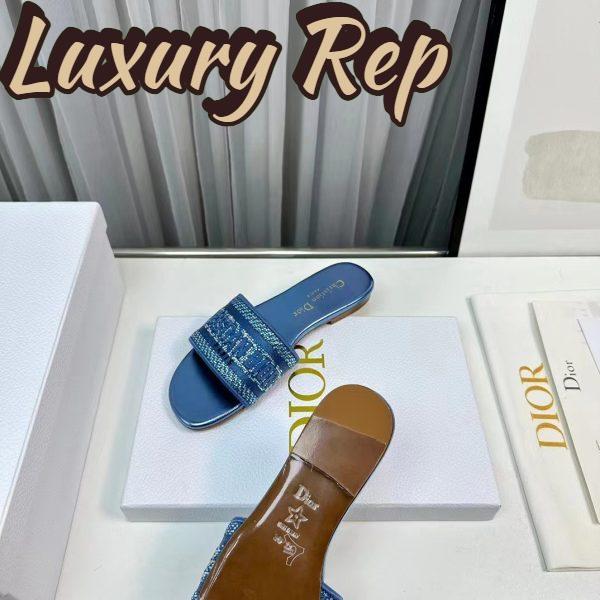 Replica Dior Women CD Dway Slide Blue Cotton Embroidered Metallic Thread Strass 10