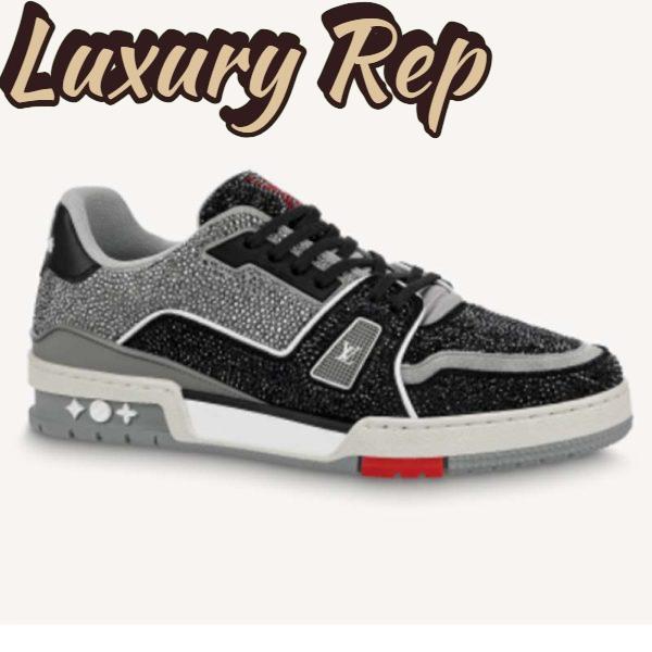 Replica Louis Vuitton Unisex Trainer Sneaker Black Strass Rubber Outsole LV Initials Monogram Flowers