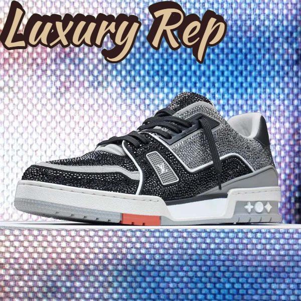 Replica Louis Vuitton Unisex Trainer Sneaker Black Strass Rubber Outsole LV Initials Monogram Flowers 3