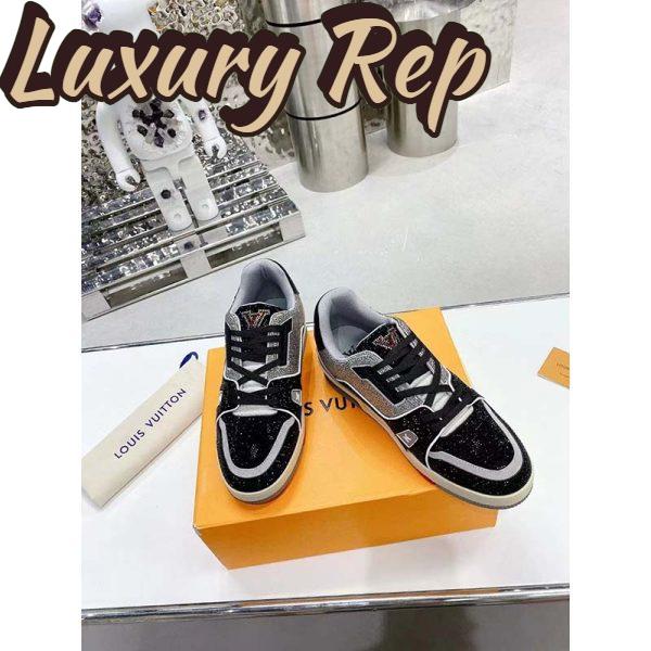 Replica Louis Vuitton Unisex Trainer Sneaker Black Strass Rubber Outsole LV Initials Monogram Flowers 4