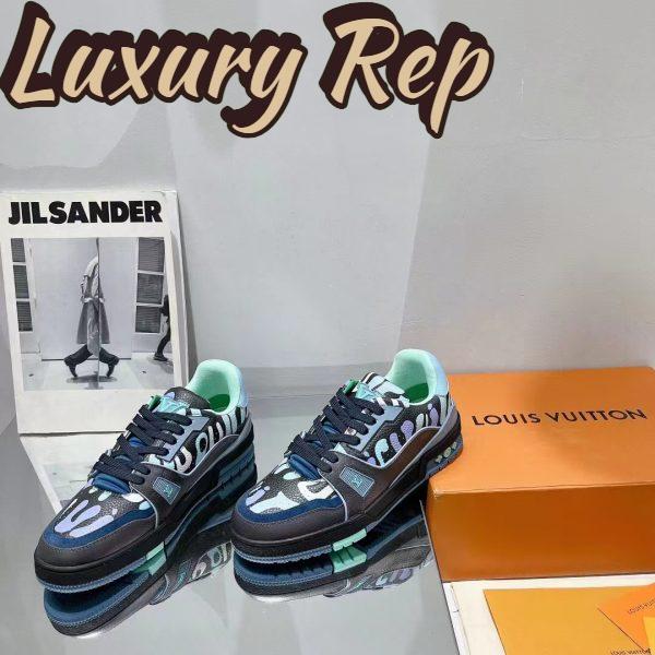 Replica Louis Vuitton Unisex LV x YK LV Trainer Sneaker Navy Blue Camouflage-Printed Canvas Grained Calf 4