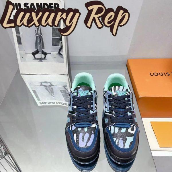 Replica Louis Vuitton Unisex LV x YK LV Trainer Sneaker Navy Blue Camouflage-Printed Canvas Grained Calf 5