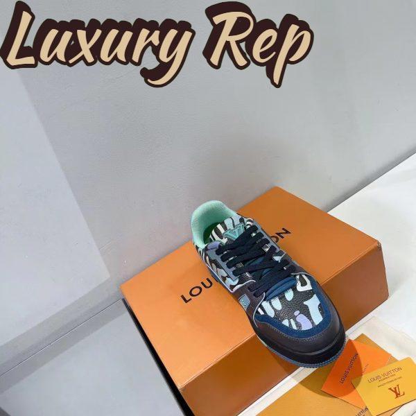Replica Louis Vuitton Unisex LV x YK LV Trainer Sneaker Navy Blue Camouflage-Printed Canvas Grained Calf 9